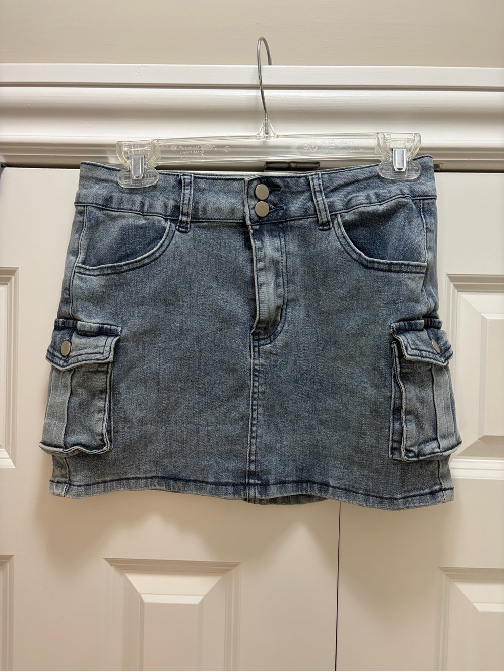 Denim Cargo Pocket Mini Skirt - Light Blue